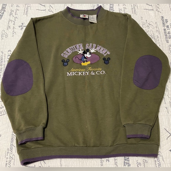 Mickey Mouse & Co “Genuine Garment” Sweatshirt Olive Green/Purple Large Preowned - Picture 7 of 7